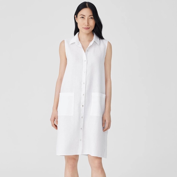 EILEEN FISHER Organic Linen Sleeveless Dress in White Size XS - Picture 3 of 5